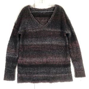 American Eagle Pullover Sweater Ladies Large Gray Wine V Neck Acrylic Wool Blend